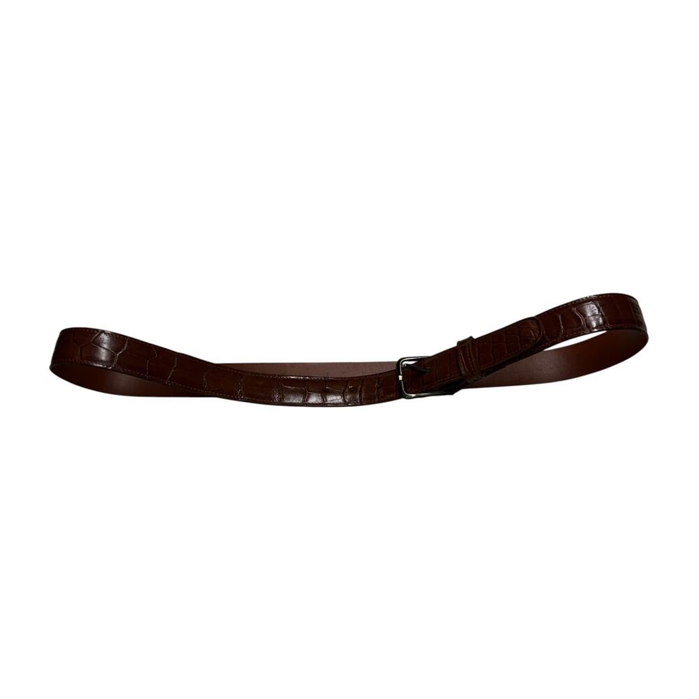 Brown Croc Embossed Leather Belt Antiqued Buckle 37 Inches